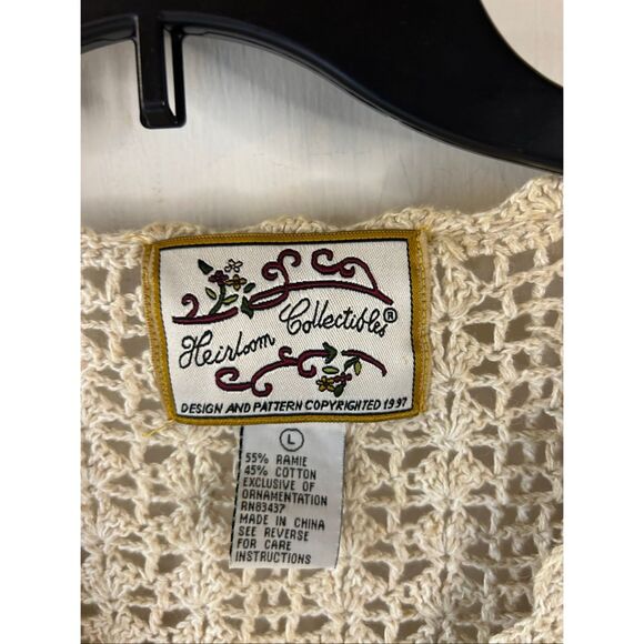 Heirloom Collection Crochet sweater large flowers buttons rn383437 - Picture 3 of 10